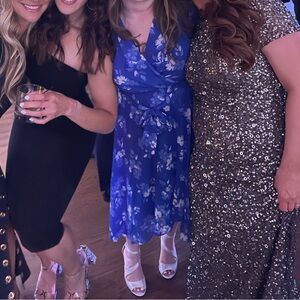 DKNY Women's Double Ruffle Sleeve Asymmetrical Hem Faux Wrap Dress